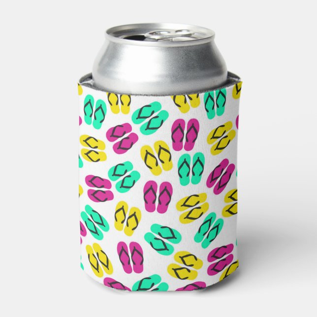 Cute Summer Neon Flip Flops Pattern Can Cooler (Can Front)