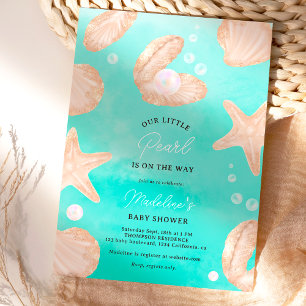 Cute summer ocean little pearl baby shower invitation