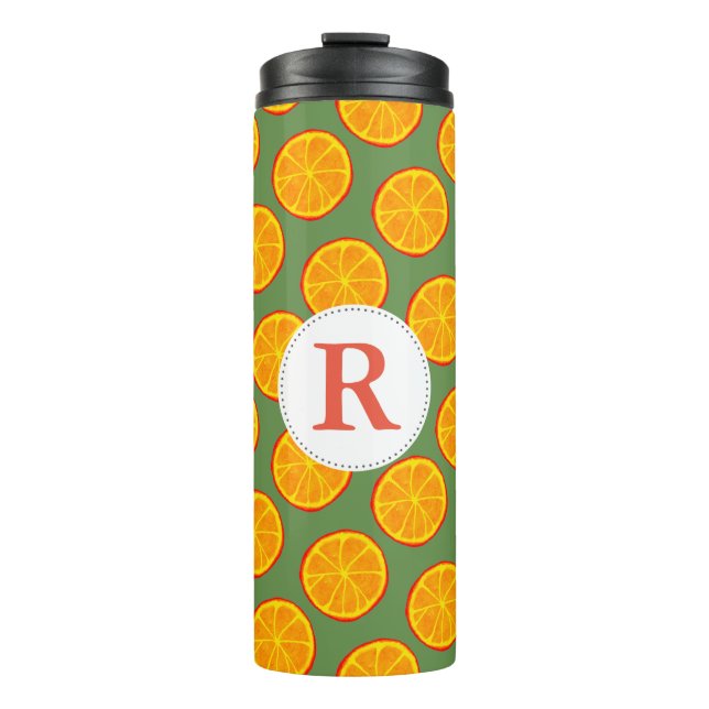Cute Summer Orange Slices Monogram Thermal Tumbler (Front)