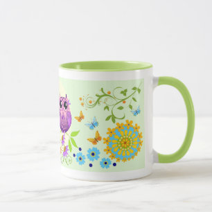 Cute summer owls, flowers and custom name mug