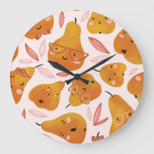 Cute summer pattern with orange pears. large clock