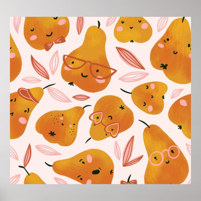 Cute summer pattern with orange pears. poster (Front)