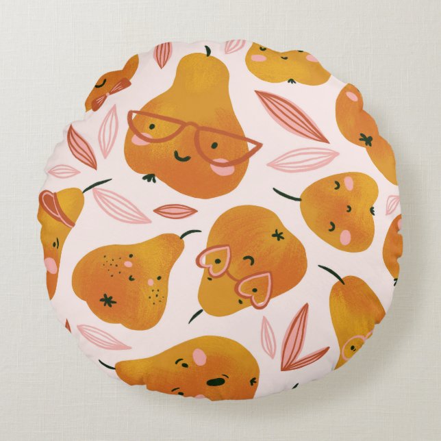 Cute summer pattern with orange pears. round cushion (Front)