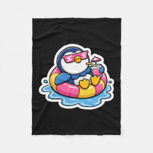 Cute Summer Penguin Pool Float Tropical Vacation Fleece Blanket