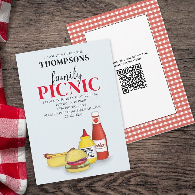 Cute Summer Picnic Trendy Cookout QR Code  Invitation (Creator Uploaded)