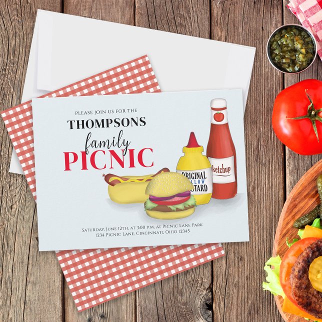 Cute Summer Picnic Trendy Whimsical Gingham  Invitation (Creator Uploaded)