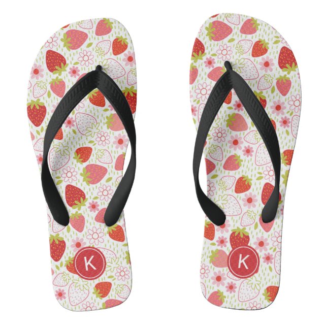 Cute Summer Pink Strawberry Pattern Flip Flops (Footbed)