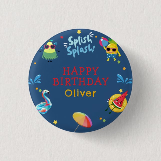 Cute Summer Pool Fruit Character Birthday Party 3 Cm Round Badge (Front)