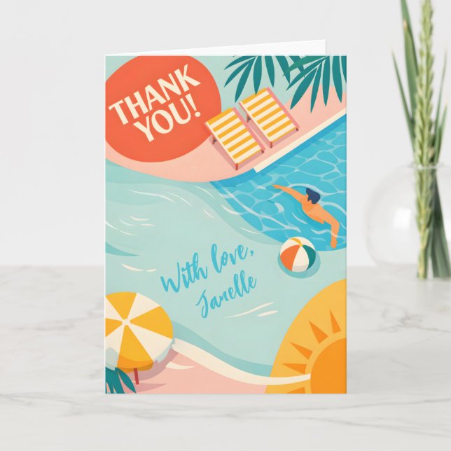 Cute Summer Pool Party Thank You Beach Tropical Card (Front)