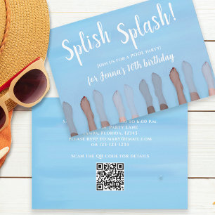 Cute Summer Pool Party Watercolor Custom Invitation