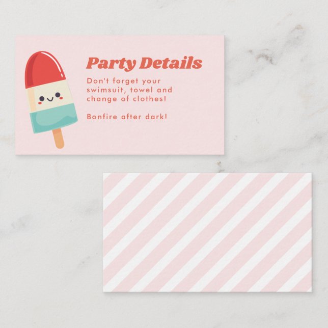 Cute Summer Popsicle Birthday Insert Card (Front/Back)