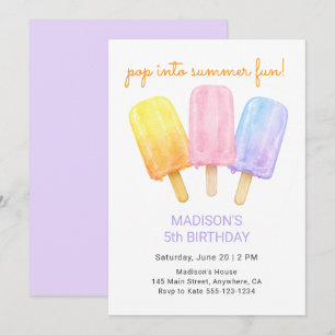 Cute Summer Popsicle Kids Birthday Party Invitation