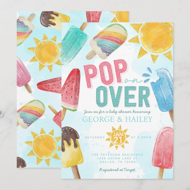 Cute Summer Popsicle Pop on Over Baby Shower Invitation (Front/Back)