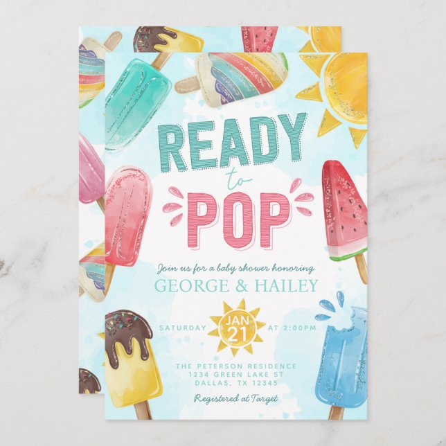 Cute Summer Popsicle Ready to Pop Baby Shower Invitation (Front/Back)