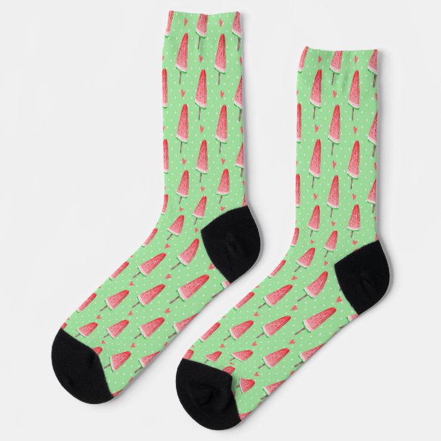 Cute Summer Popsicles Watermelon Pattern socks (Left)