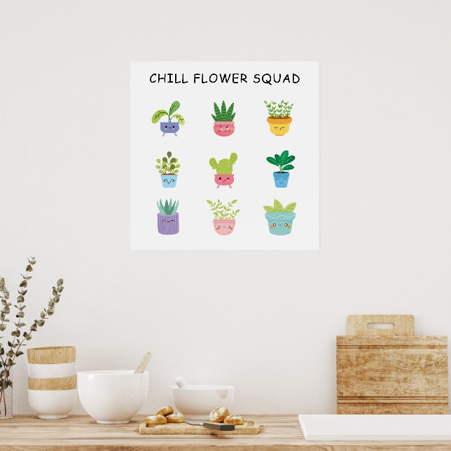 Cute Summer Potted Plant Characters Poster (Kitchen)