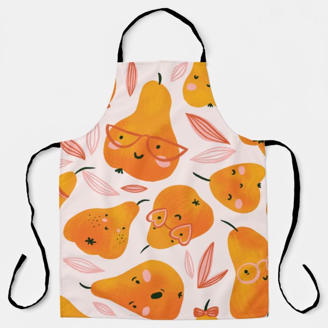 Cute summer seamless pattern with orange pears. Fu Apron (Front)