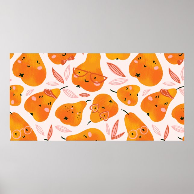 Cute summer seamless pattern with orange pears. Fu Poster (Front)