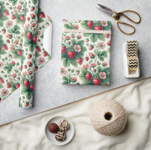 Cute summer strawberries decoupage wrapping paper