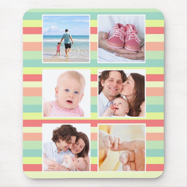 Cute Summer Stripes Photo Collage Mouse Pad (Front)