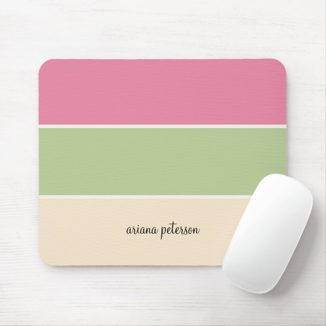 Cute Summer Stripes & Script Name Mouse Pad (With Mouse)