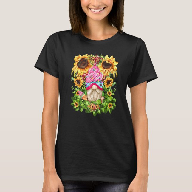 Cute Summer Sunflower Gnome For Women Strawberry I T-Shirt (Front)