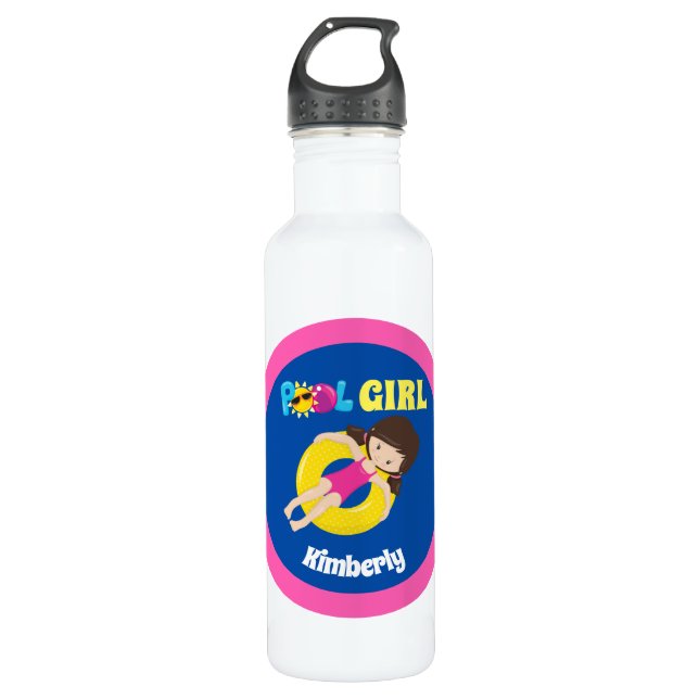Cute Summer Swimming Pool Girl Custom Swim Team 710 Ml Water Bottle (Front)