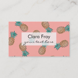 cute summer tropical faux gold pineapple pattern business card