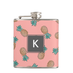 cute summer tropical faux gold pineapple pattern hip flask