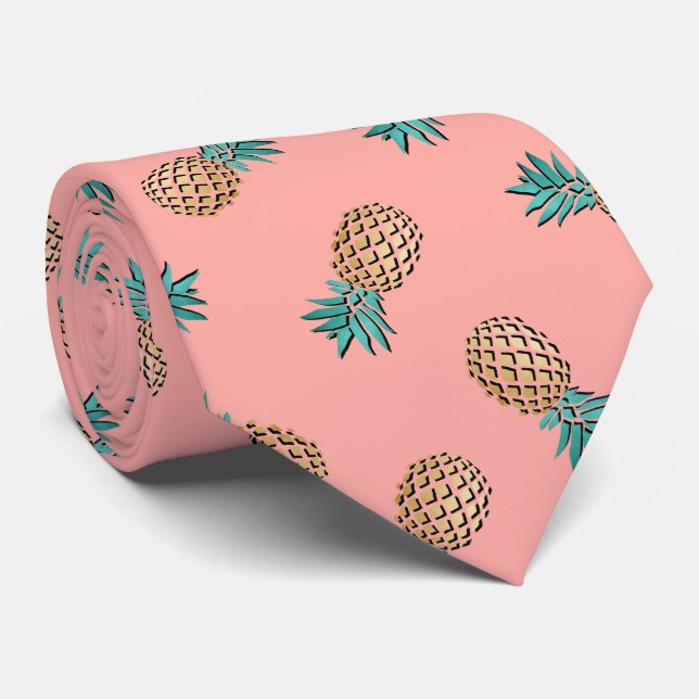 cute summer tropical faux gold pineapple pattern tie (Rolled)