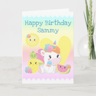 Cute Summer Tropical Unicorn Birthday Card
