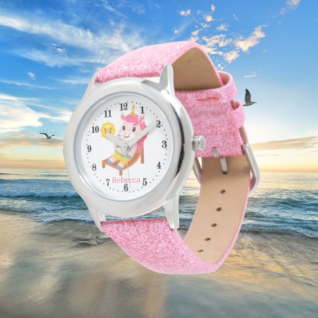 cute Summer unicorn add name girls kid Watch (Creator Uploaded)