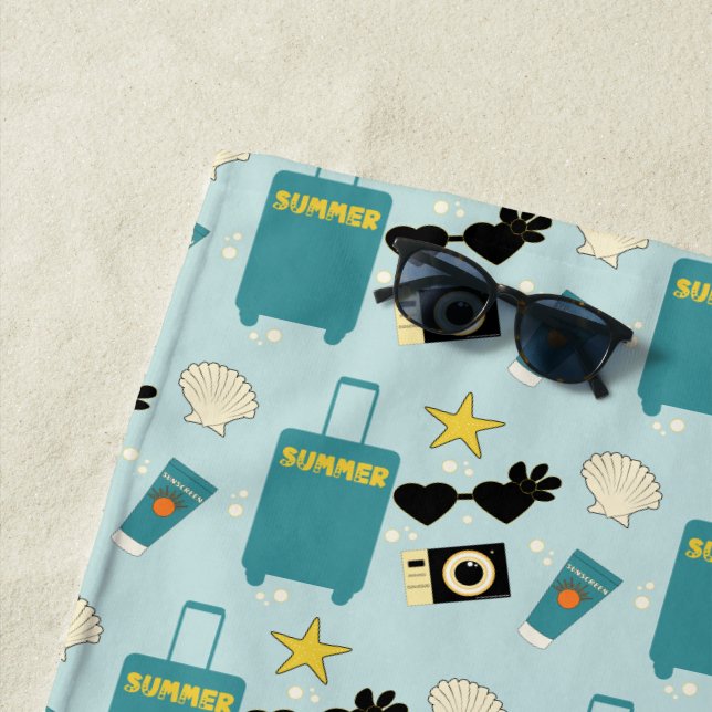 Cute Summer Vacation Elements Beach Towel (In Situ)