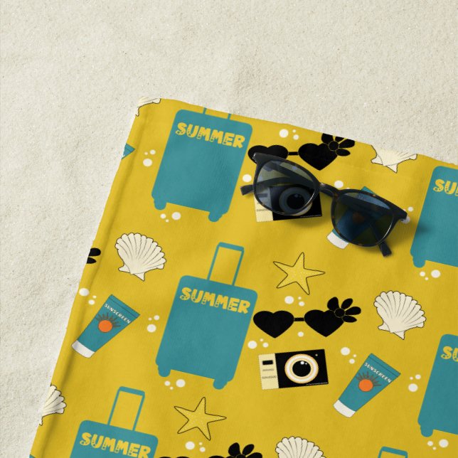 Cute Summer Vacation Elements Beach Towel (In Situ)