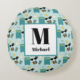 Cute Summer Vacation Elements Round Pillow