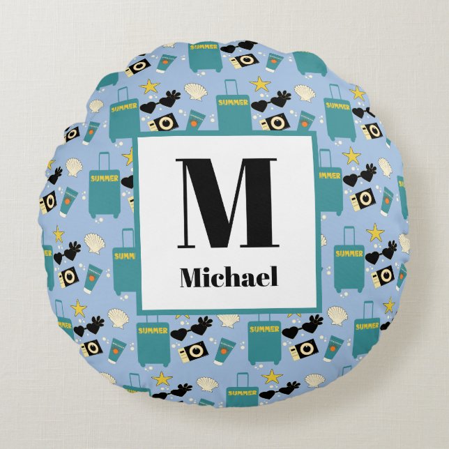 Cute Summer Vacation Elements Round Pillow (Front)