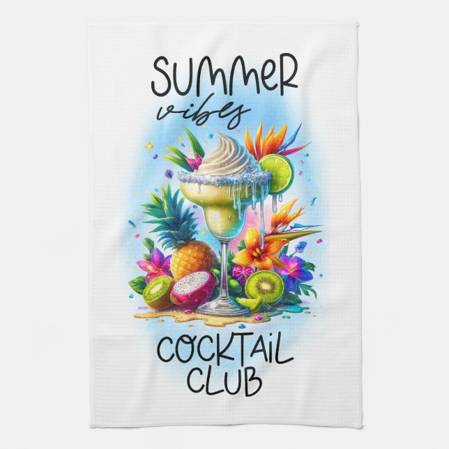 Cute Summer vibes cocktail club Tea Towel (Vertical)