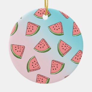 Cute summer watermelon pattern pastel pink & blue ceramic ornament