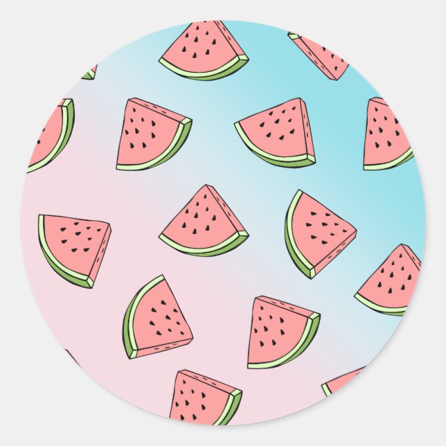 Cute summer watermelon pattern pastel pink & blue classic round sticker (Front)