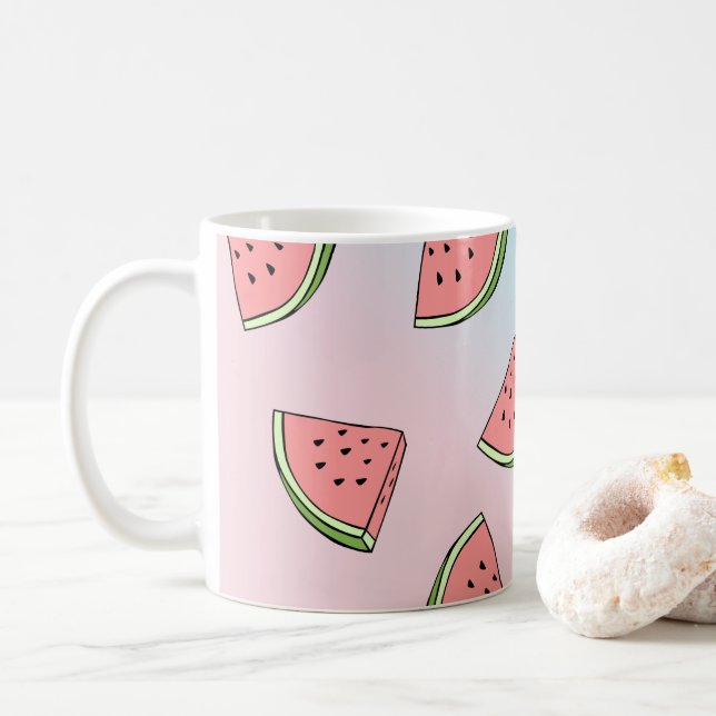 Cute summer watermelon pattern pastel pink & blue coffee mug (With Donut)