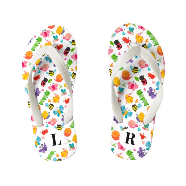 Cute Summertime Insects Kid's Thongs (Footbed)