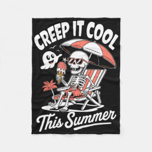 Cute Summerween Ghost Funny Beach Halloween Fleece Blanket