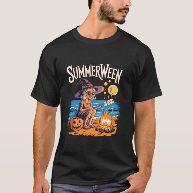 Cute Summerween Ghost Funny Beach Halloween  T-Shirt (Front)