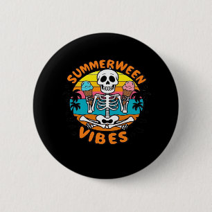 Cute Summerween Vibes Skeleton IceCream Summer Vac 6 Cm Round Badge