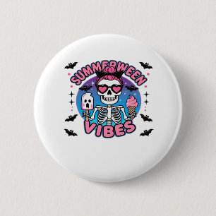 Cute Summerween Vibes Skeleton IceCream Summer Vac 6 Cm Round Badge