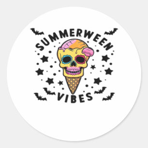 Cute Summerween Vibes Skeleton IceCream Summer Vac Classic Round Sticker