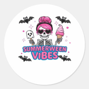 Cute Summerween Vibes Skeleton IceCream Summer Vac Classic Round Sticker