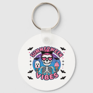 Cute Summerween Vibes Skeleton IceCream Summer Vac Key Ring