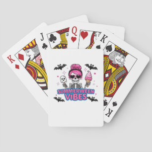 Cute Summerween Vibes Skeleton IceCream Summer Vac Playing Cards