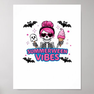 Cute Summerween Vibes Skeleton IceCream Summer Vac Poster